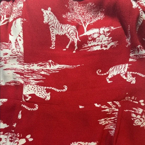 Reformation Red Toile Midi Dress with Safari Cream Print Sz 4 - Picture 11 of 13